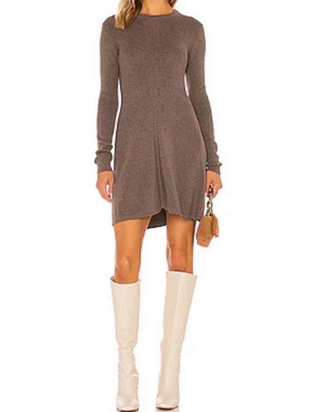 Monrow Revolve Cotton Cashmere Blend Sweater Dress in Iced Coffee Size M